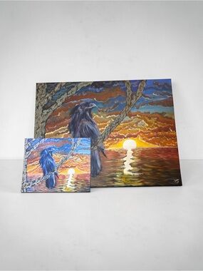 Raven at Sunset – Mystical Gothic Ocean Sky Art Print by Briefcase Artist